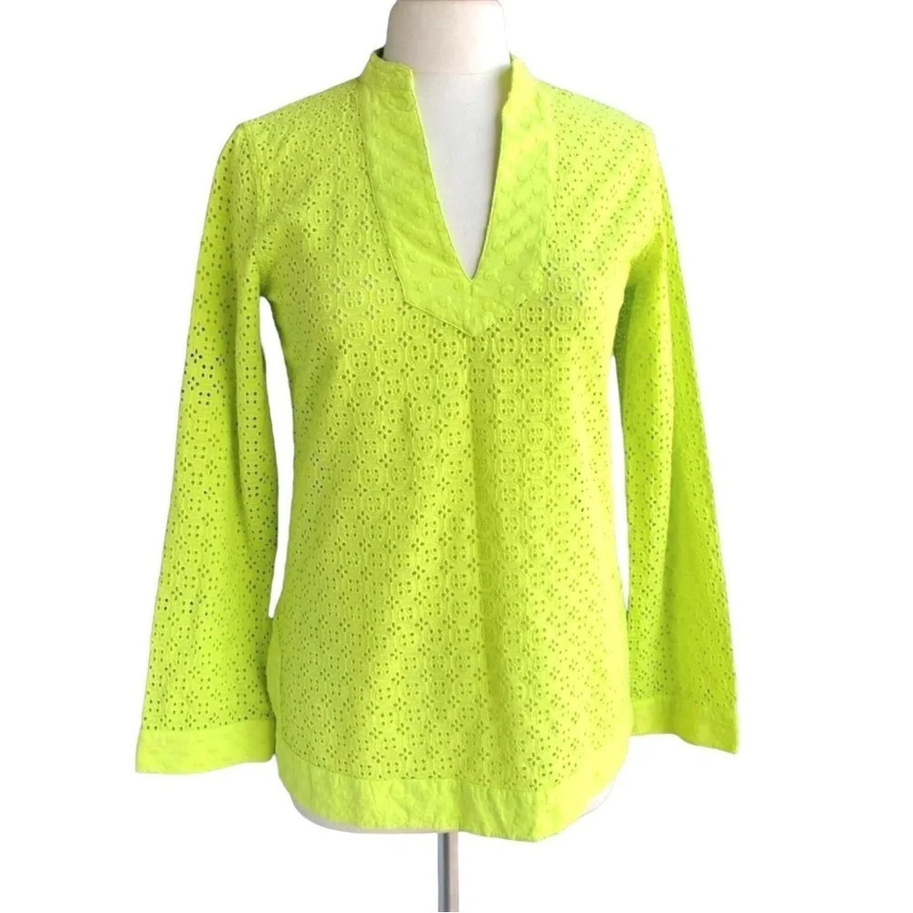 C WONDER Women’s Size XS Lime Lace Long Sleeves Tunic Blouse